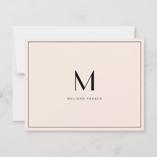 Modern Blush Minimalist monogram flat サンキューカード (正面)