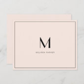 Modern Blush Minimalist monogram flat サンキューカード (正面/裏面)