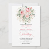 Modern Blush Peonies Gold Frame Wedding Invitation 招待状 (正面)