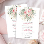 Modern Blush Peonies Gold Frame Wedding Invitation 招待状