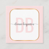 Modern blush pink and white Gold monogram Qr Code スクエア名刺 (正面)