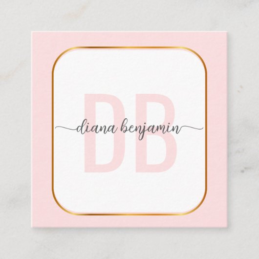 Modern blush pink and white Gold monogram Qr Code スクエア名刺 (正面)