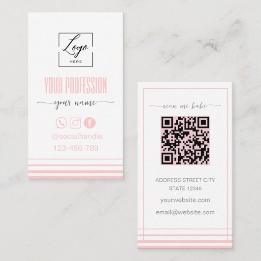 Modern Blush pink and white Logo Business Card 名刺 (正面/裏面)