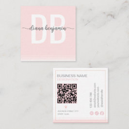 Modern blush pink and white monogram Qr Code スクエア名刺