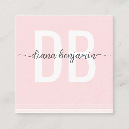 Modern blush pink and white monogram Qr Code スクエア名刺 (正面)