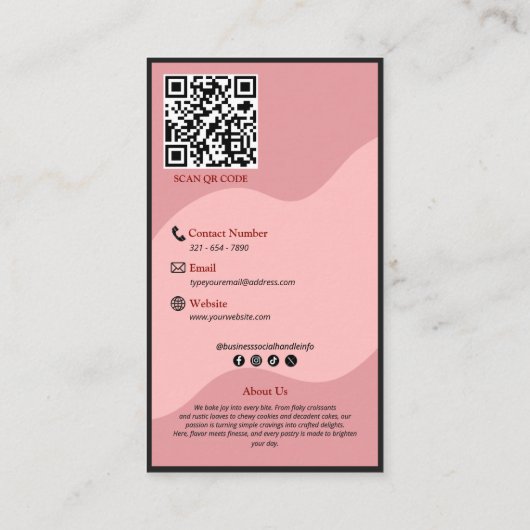 Modern Blush Pink Bakery Add Logo and Brand Photos 名刺 (裏面)