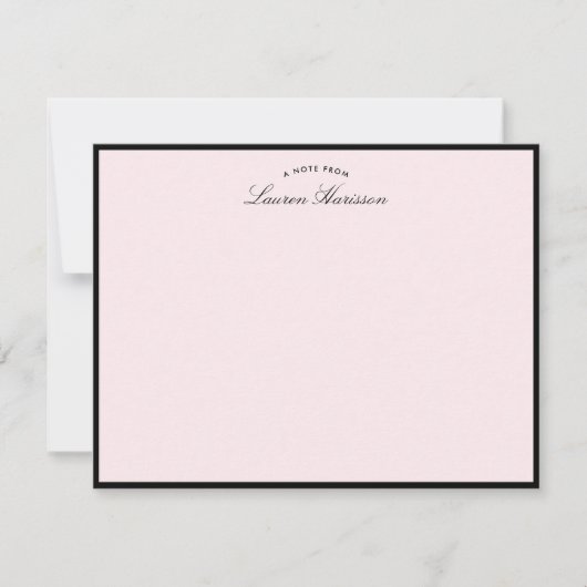 Modern Blush Pink Black Frame Note Card 招待状 (正面)