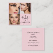Modern Blush Pink Black Script 3 Photo  スクエア名刺 (正面/裏面)