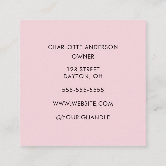 Modern Blush Pink Black Script 3 Photo  スクエア名刺 (裏面)