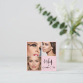 Modern Blush Pink Black Script 3 Photo  スクエア名刺 (スタンド正面)