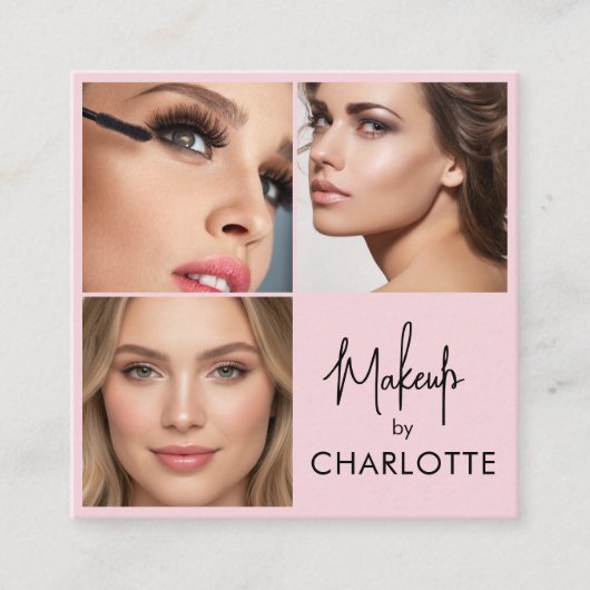 Modern Blush Pink Black Script 3 Photo  スクエア名刺 (正面)