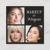 Modern Blush Pink Black Script 3 Photo Makeup スクエア名刺 (正面)