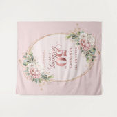 Modern Blush Pink Botanical 50th Birthday Backdrop タペストリー (正面(横))
