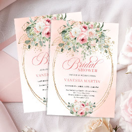 Modern Blush Pink Bridal Shower Gold Invitation 招待状