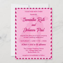 Modern Blush Pink Chevron QR Code Photo Wedding 招待状