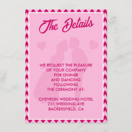 Modern Blush Pink Chevron QR Code Wedding Details エンクロージャーカード