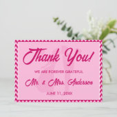 Modern Blush Pink Chevron Stripe Photo Wedding サンキューカード (スタンド正面)