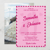 Modern Blush Pink Chevron Stripe Photo Wedding 招待状 (正面/裏面)