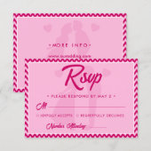 Modern Blush Pink Chevron Stripe QR Code Wedding 出欠カード (正面/裏面)