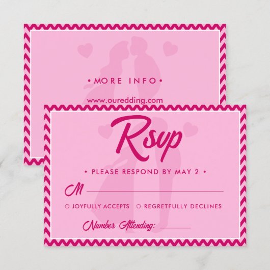 Modern Blush Pink Chevron Stripe QR Code Wedding 出欠カード (正面/裏面)