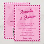 Modern Blush Pink Chevron Stripe QR Code Wedding 招待状 (正面/裏面)