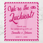 Modern Blush Pink Chevron Stripe Wedding ワインラベル (シングルラベル)