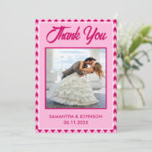 Modern Blush Pink Chevron Stripe Wedding Photo サンキューカード (スタンド正面)