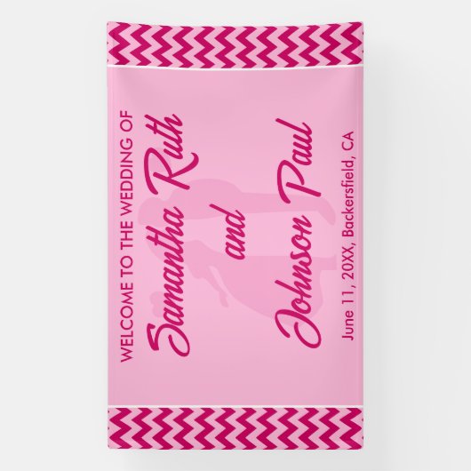 Modern Blush Pink Chevron Stripe Wedding Welcome 横断幕 (縦)