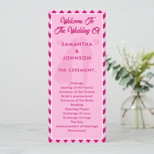 Modern Blush Pink Chevron Wedding Ceremony Program (スタンド正面)