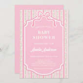 Modern Blush Pink Coquette Ribbon Bow Floral Strip 招待状 (正面/裏面)