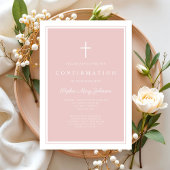 Modern Blush Pink Cross Girl Confirmation 招待状