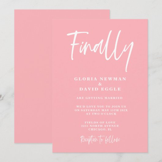 Modern Blush Pink Finally Wedding Invitation 招待状 (正面/裏面)
