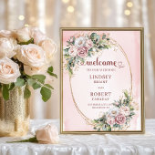 Modern Blush Pink Floral Gold Glitter Welcome ポスター