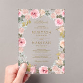 Modern Blush Pink Floral Islamic Muslim Wedding アクリル招待状 (インサイチュ (ポータブル))