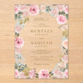 Modern Blush Pink Floral Islamic Muslim Wedding アクリル招待状 (正面)