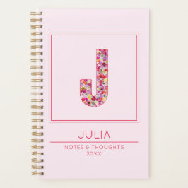 Modern Blush Pink Floral Monogram Letter J プランナー手帳