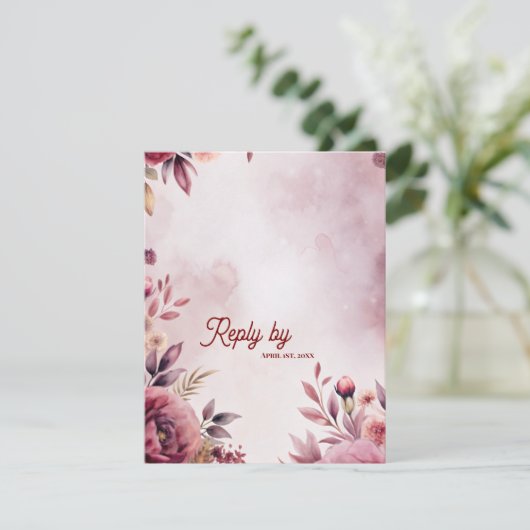 Modern Blush Pink Floral QR Code Romantic Wedding 出欠カード (スタンド正面)