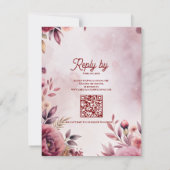 Modern Blush Pink Floral QR Code Romantic Wedding 出欠カード (裏面)