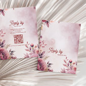Modern Blush Pink Floral QR Code Romantic Wedding 出欠カード
