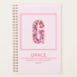 Modern Blush Pink Girly Floral Monogram Letter G プランナー手帳