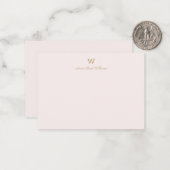 Modern Blush Pink Gold Script Monogram  ノートカード (正面/裏面インサイチュ)