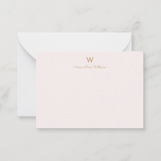 Modern Blush Pink Gold Script Monogram  ノートカード (正面)