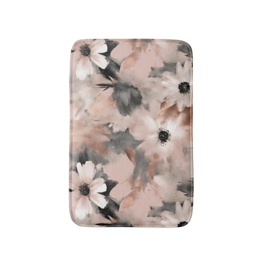 Modern Blush Pink Gray Floral  バスマット (正面縦)