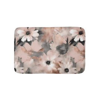 Modern Blush Pink Gray Floral  バスマット