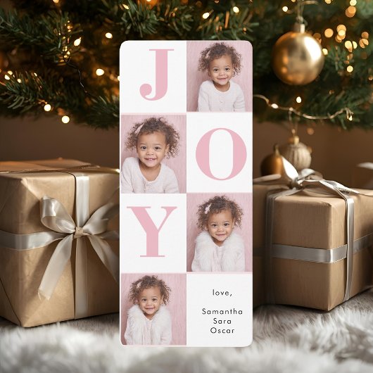 Modern Blush Pink JOY Vertical Photo Christmas 