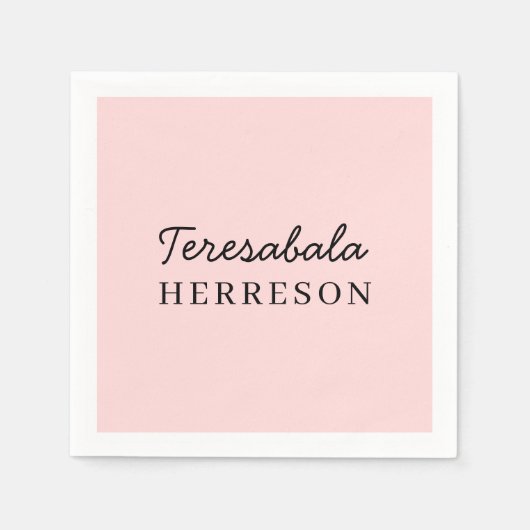 Modern Blush Pink Monogram Design スタンダードカクテルナプキン (正面)