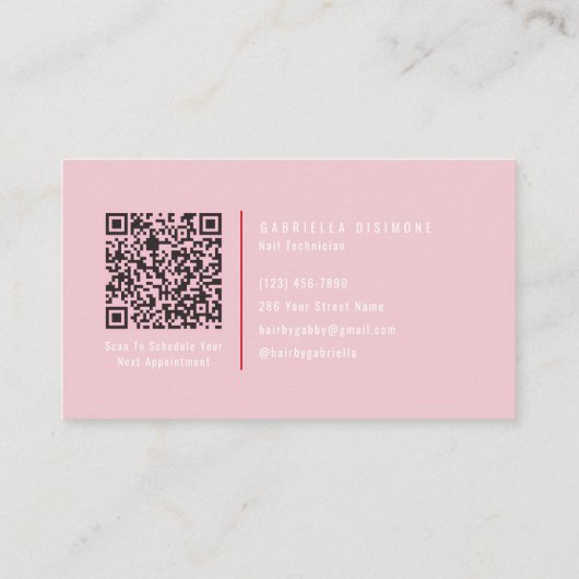 Modern Blush Pink Nail Salon QR Code 名刺 (裏面)