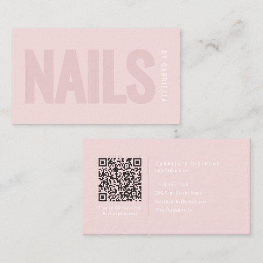 Modern Blush Pink Nail Tech QR Code 名刺 (正面/裏面)