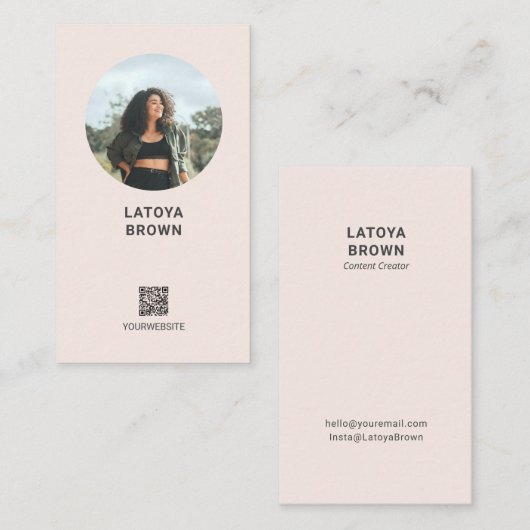 Modern Blush Pink Photo Social Media Business Card 名刺 (正面/裏面)