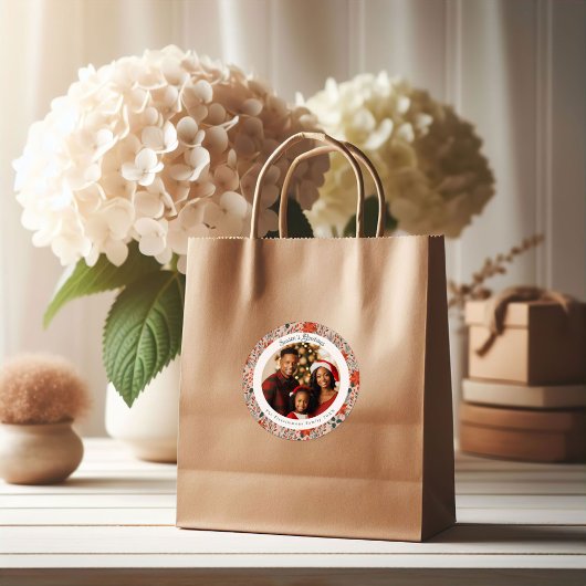 Modern Blush Pink Poinsettia Flowers Christmas ラウンドシール